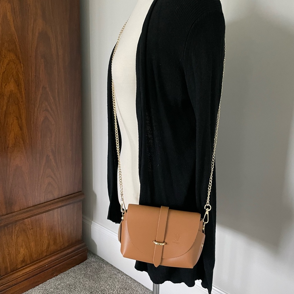 Firenze Tan/Cogac color Genuine  Leather Crossbody Bag - Picture 9 of 9
